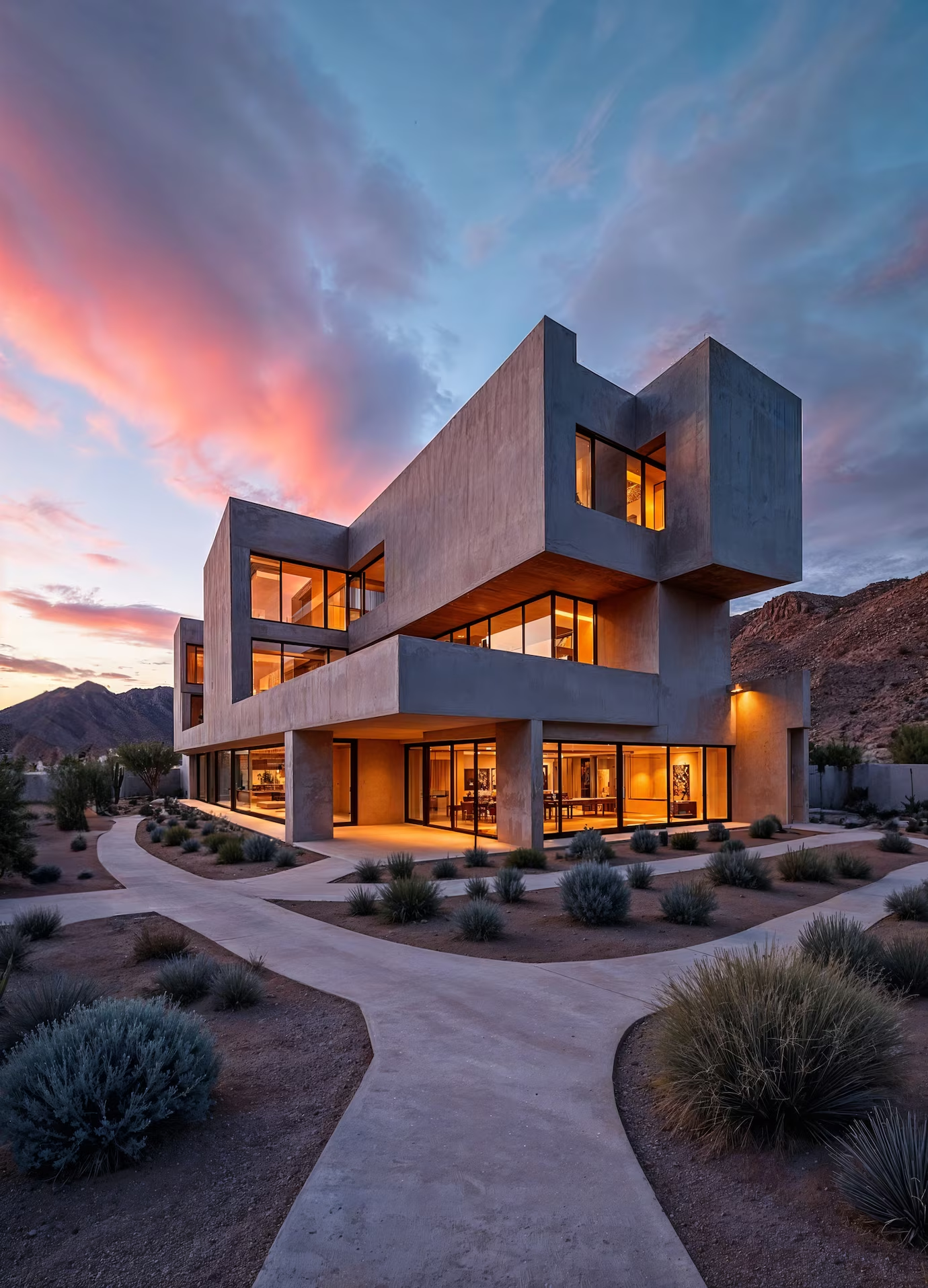 Modern house at sunset